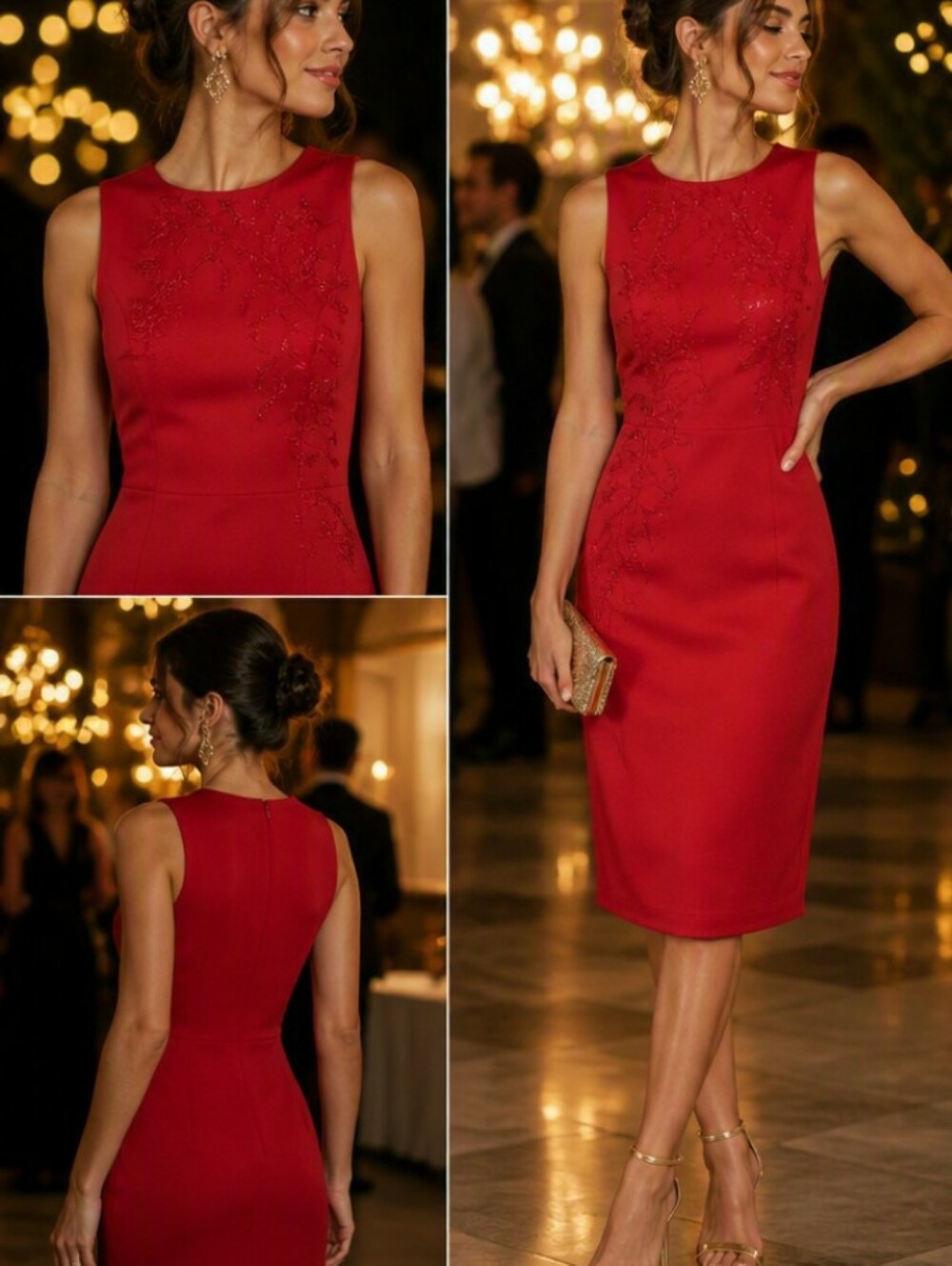 DC Red Embroidered Sleeveless Sheath Dress